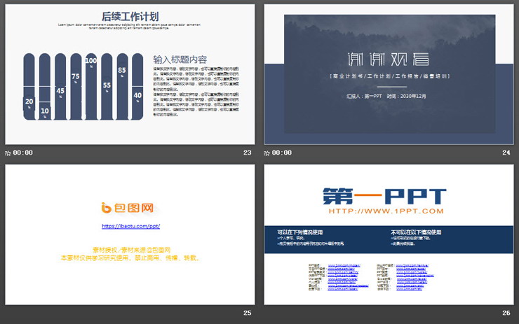蓝色稳重工作总结PPT模板